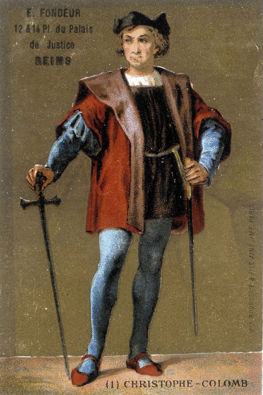 Kristoffer Kolumbuksen muotokuva. 1800-luvun kromolitografia tekijältä French School
