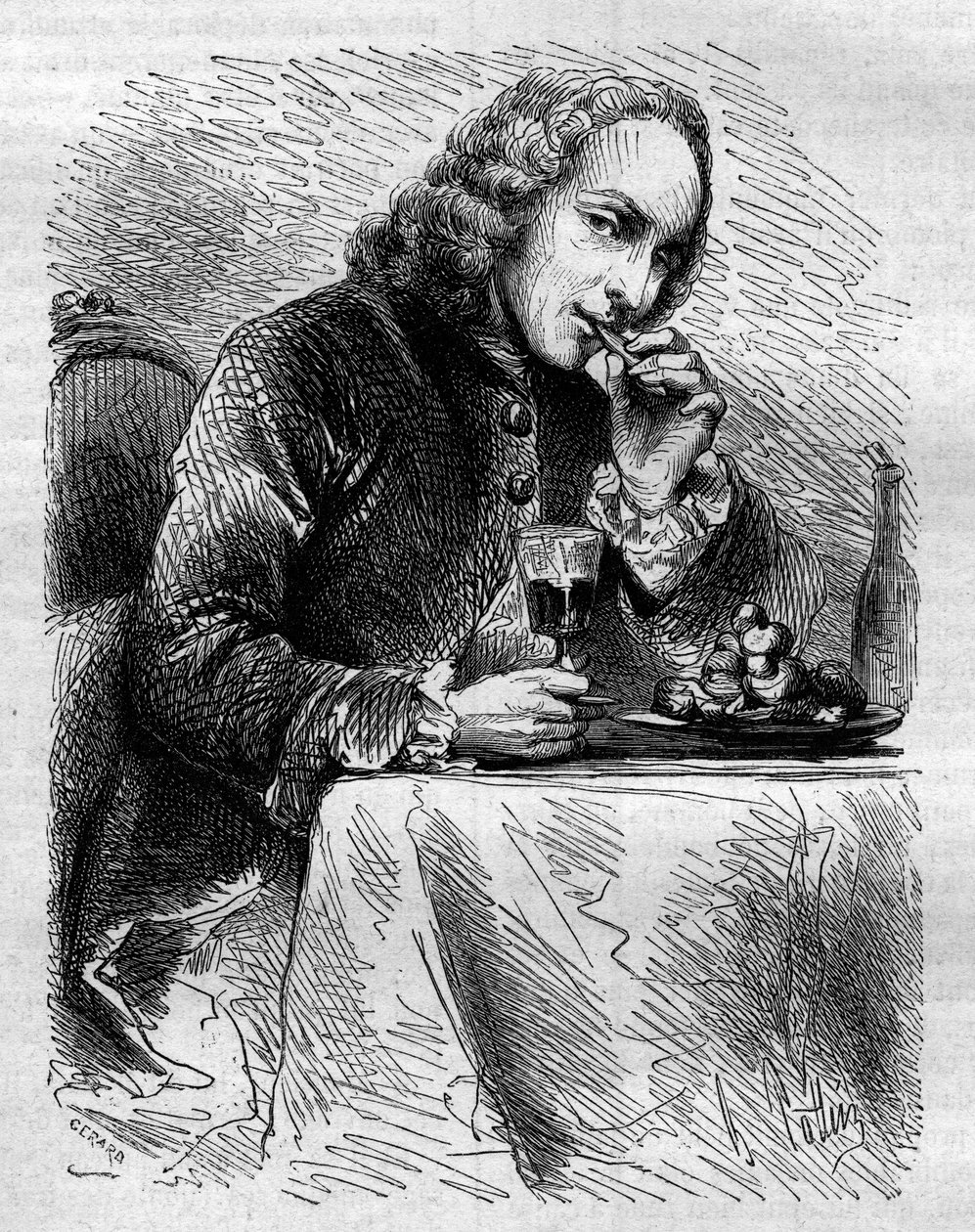Claude Henri de Fusee de Voisenonin (1708-1775), ranskalaisen kirkkomiehen, runoilijan ja näytelmäkirjailijan muotokuva, jota edustaa Cauteretsin leivonnainen. Kaiverrus vuodelta 1858. tekijältä French School