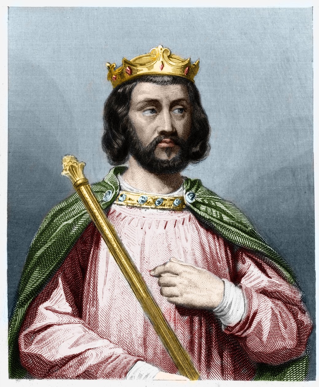 Clotaire (Clothaire) III (652 - 673), Neutrian ja Burgundin kuninkaan muotokuva - Lavalleen "" Histoire des Francais" -kirjassa, kaiverrus, sd. tekijältä French School