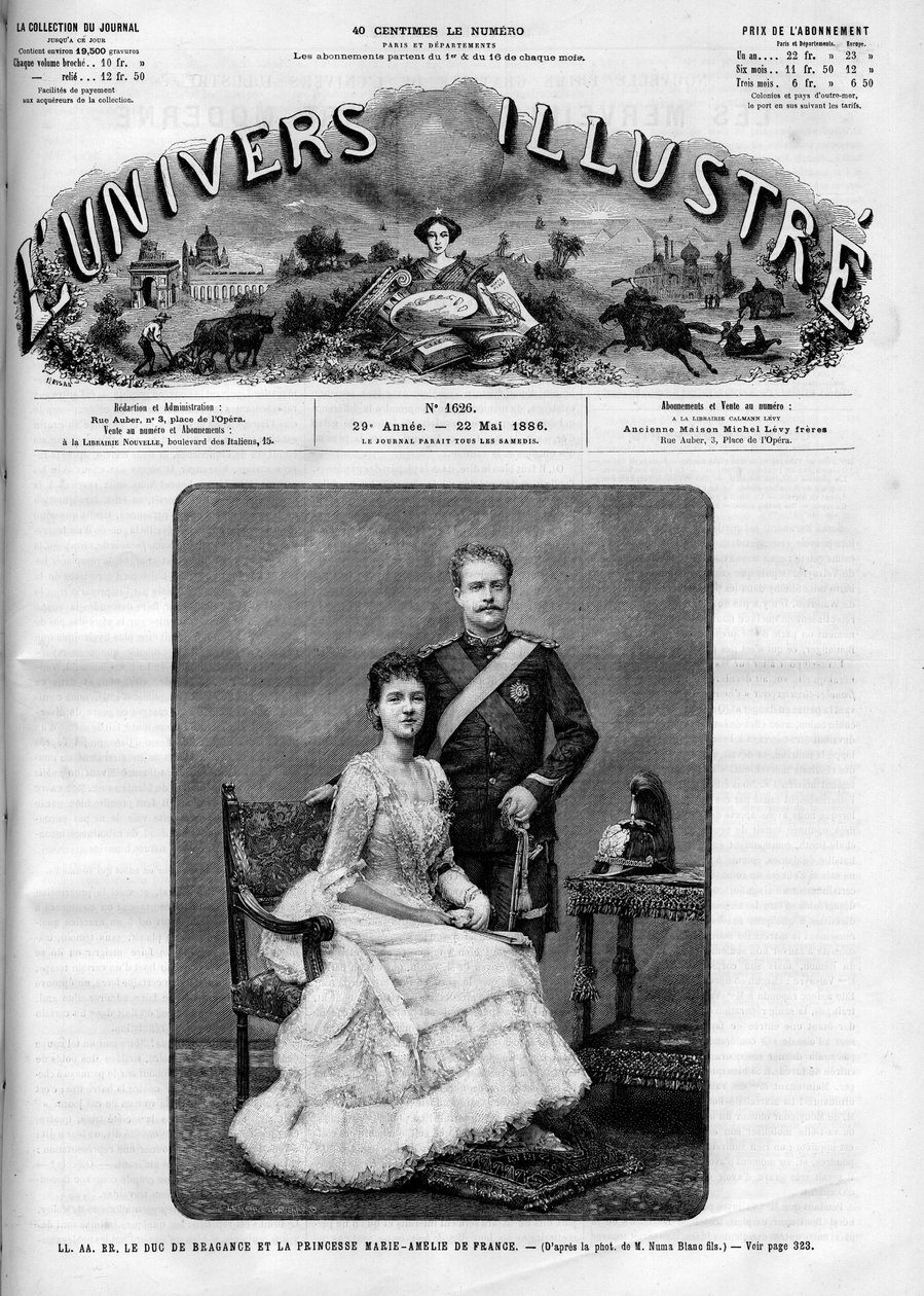 Muotokuva herttua Charles Ferdinand of Bragancesta (1863-1908) ja Ranskan prinsessa Marie Amelie d