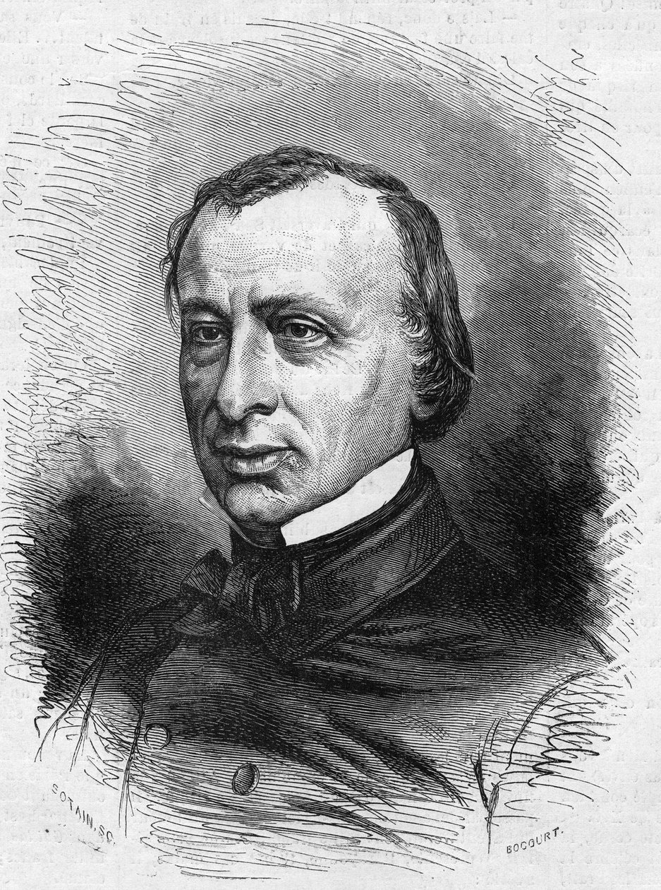 Edouard Lefevre de Laboulaye (1811-1883), ranskalaisen lakimiehen ja poliitikon muotokuva. Kaiverrus "" Le Monde Illustré" -julkaisussa nro 689, 25. kesäkuuta tekijältä French School