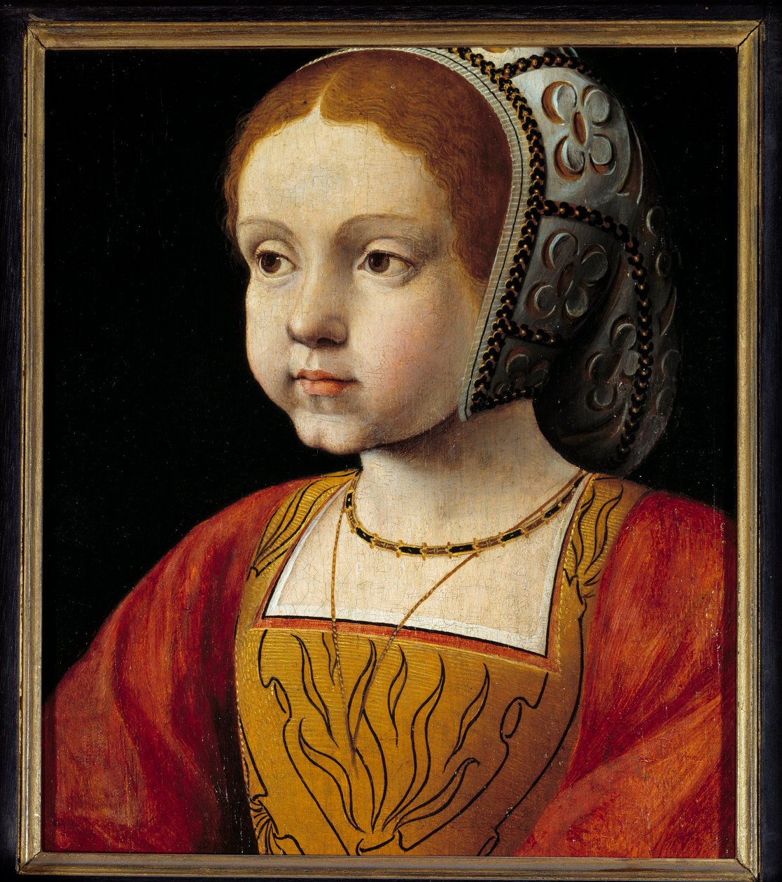 Muotokuva Habsburgilaisen Eleonoren lapsesta, Portugalin ja sitten Ranskan kuningattaresta (1498-1558) Maalaus ranskalaisesta koulusta. 1500-luvun aurinko. 0,3x0,23 m versailles, linnan museo tekijältä French School
