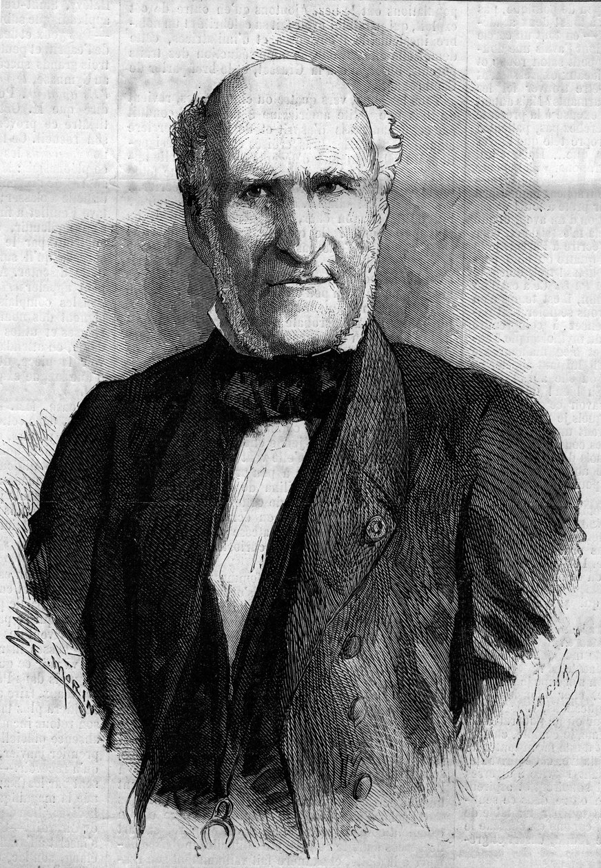 Muotokuva Elie Duke of Decazes ja Glucksberg (1780 - 1860), ranskalainen lakimies ja poliitikko. Kaiverrus "" Le Monde Illustré" -julkaisussa nro 186, 3. marraskuuta 1860. tekijältä French School