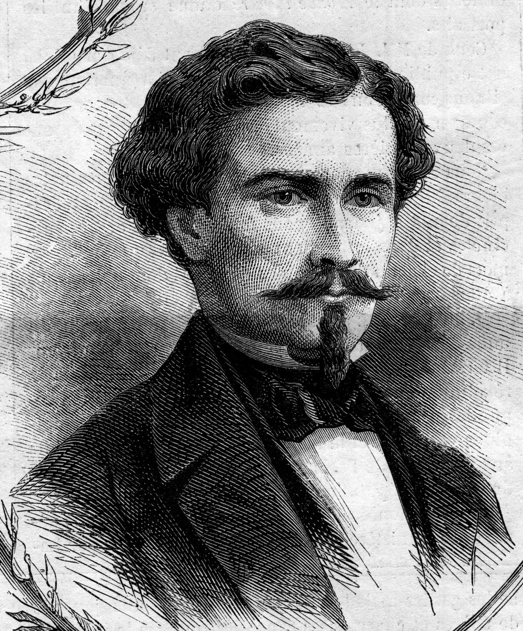 Ranskalaisen poliitikon Emile Kellerin (1828-1909) muotokuva. Kaiverrus "" Le Monde Illustré" -julkaisussa nro 262, 19. huhtikuuta 1862. tekijältä French School
