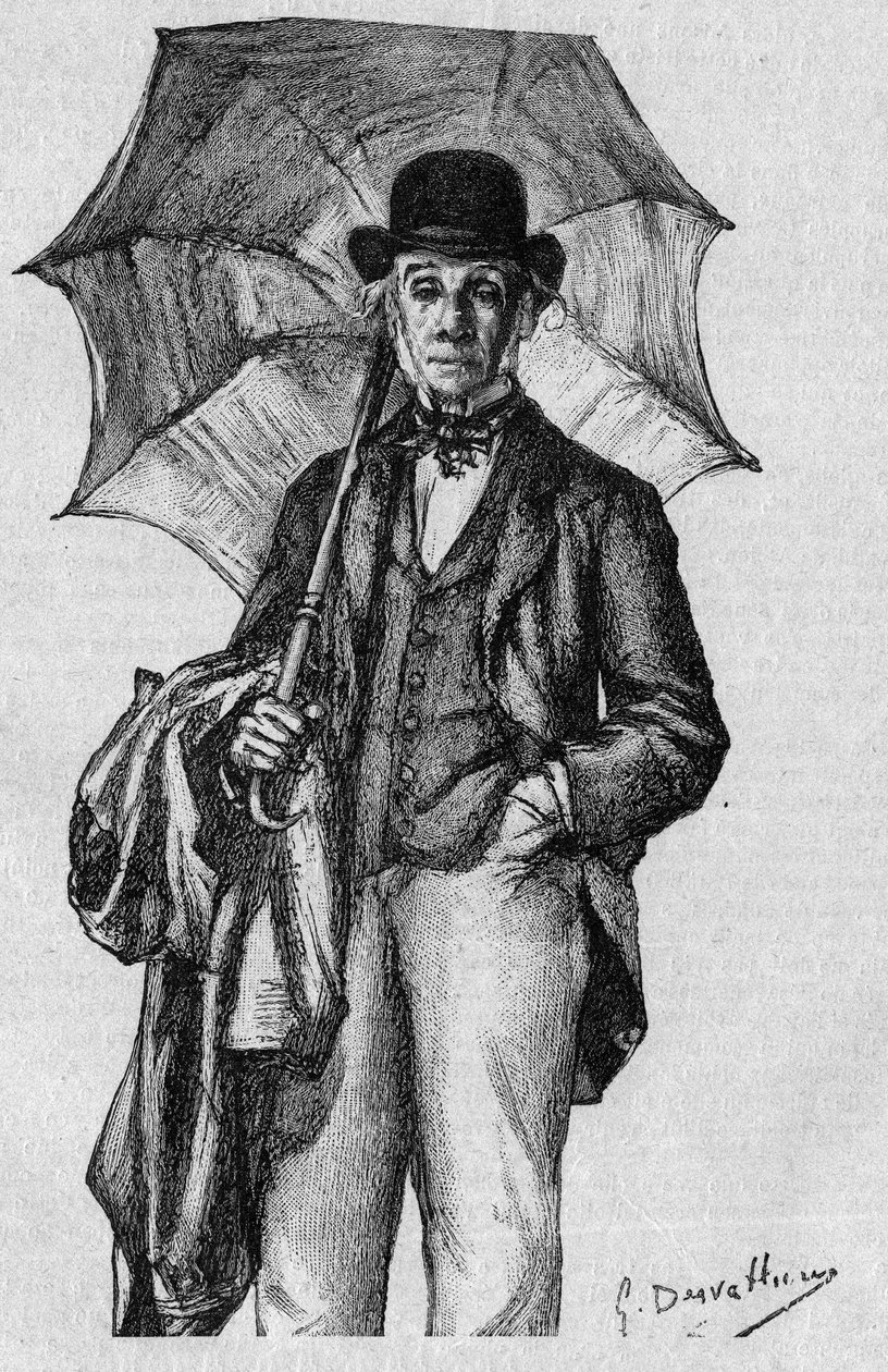 Ernest Legouven (1807-1903) muotokuva, ranskalainen runoilija, kirjailija ja näytelmäkirjailija, Academy Francaisen jäsen. Kaiverrus "La gazette du dimanche" -lehdessä 9. tammikuuta tekijältä French School