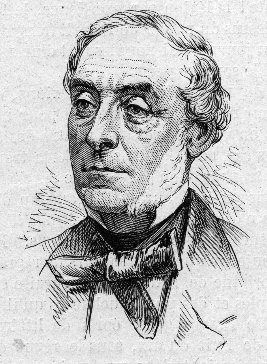 Ernest Legouven (1807-1903) muotokuva, ranskalainen runoilija, kirjailija, näytelmäkirjailija, esseisti ja akateemikko. Kaiverrus "" Le Monde Illustré" -julkaisussa nro 883, 14. maaliskuuta 1874. tekijältä French School