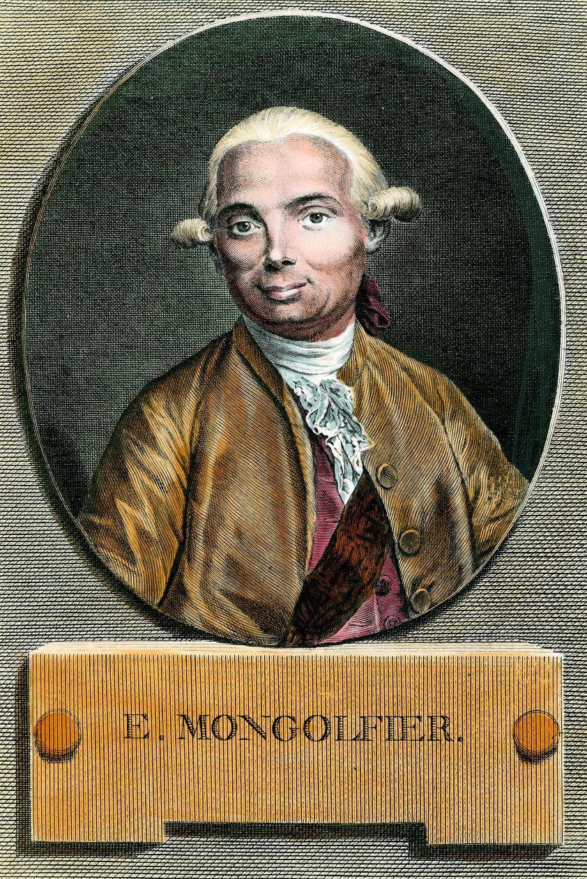 Kuumailmapallon keksijän Etienne de Montgolfierin (1745 - 1799) muotokuva. Kaiverrus 1700-luvulta. Yksityinen kokoelma. tekijältä French School
