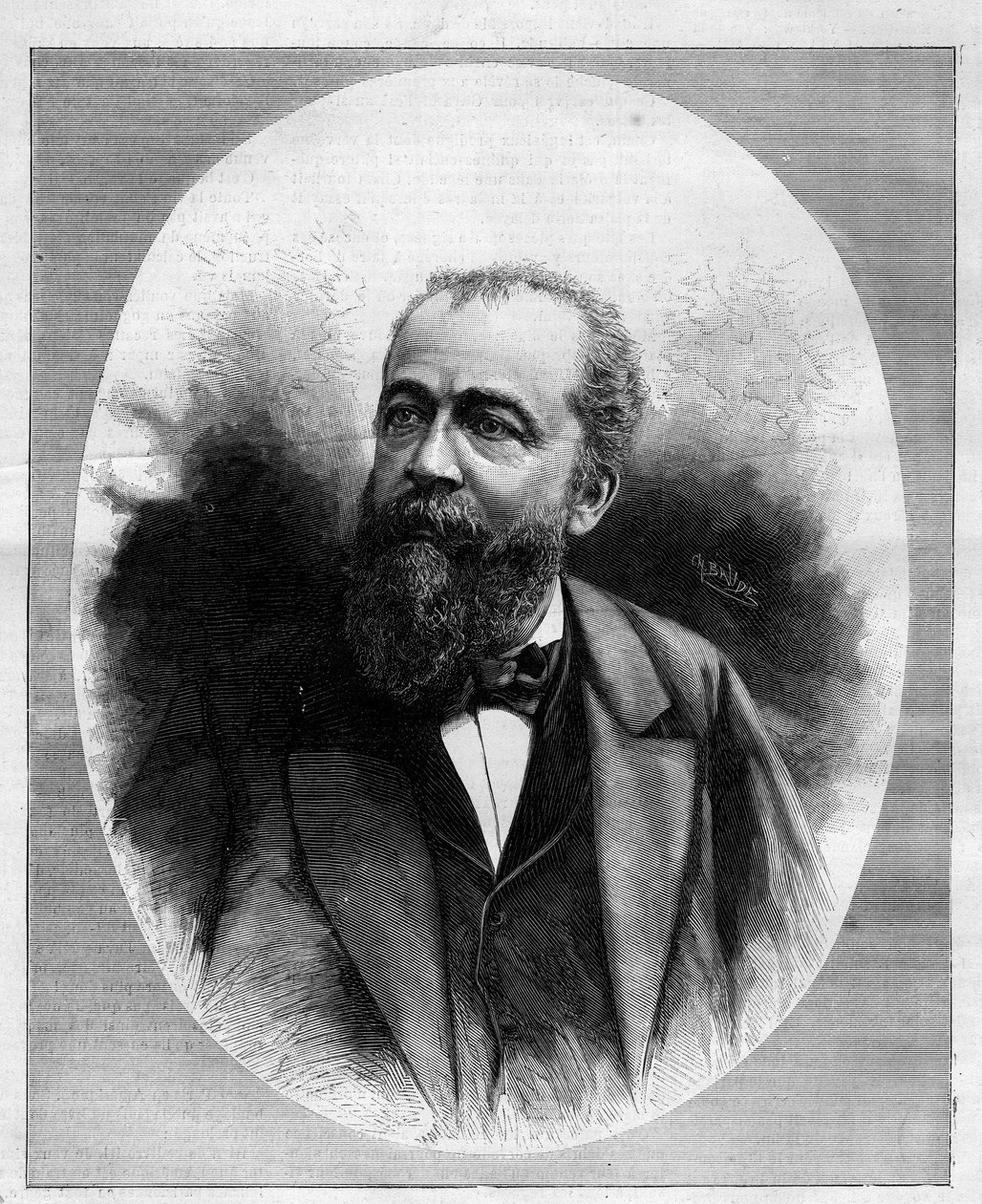 Eugene Henri Brissonin (1835-1912), ranskalaisen lakimiehen, toimittajan ja poliitikon muotokuva. Kaiverrus "" Le Monde Illustré" -julkaisussa nro 1285, 12. marraskuuta 1881. tekijältä French School