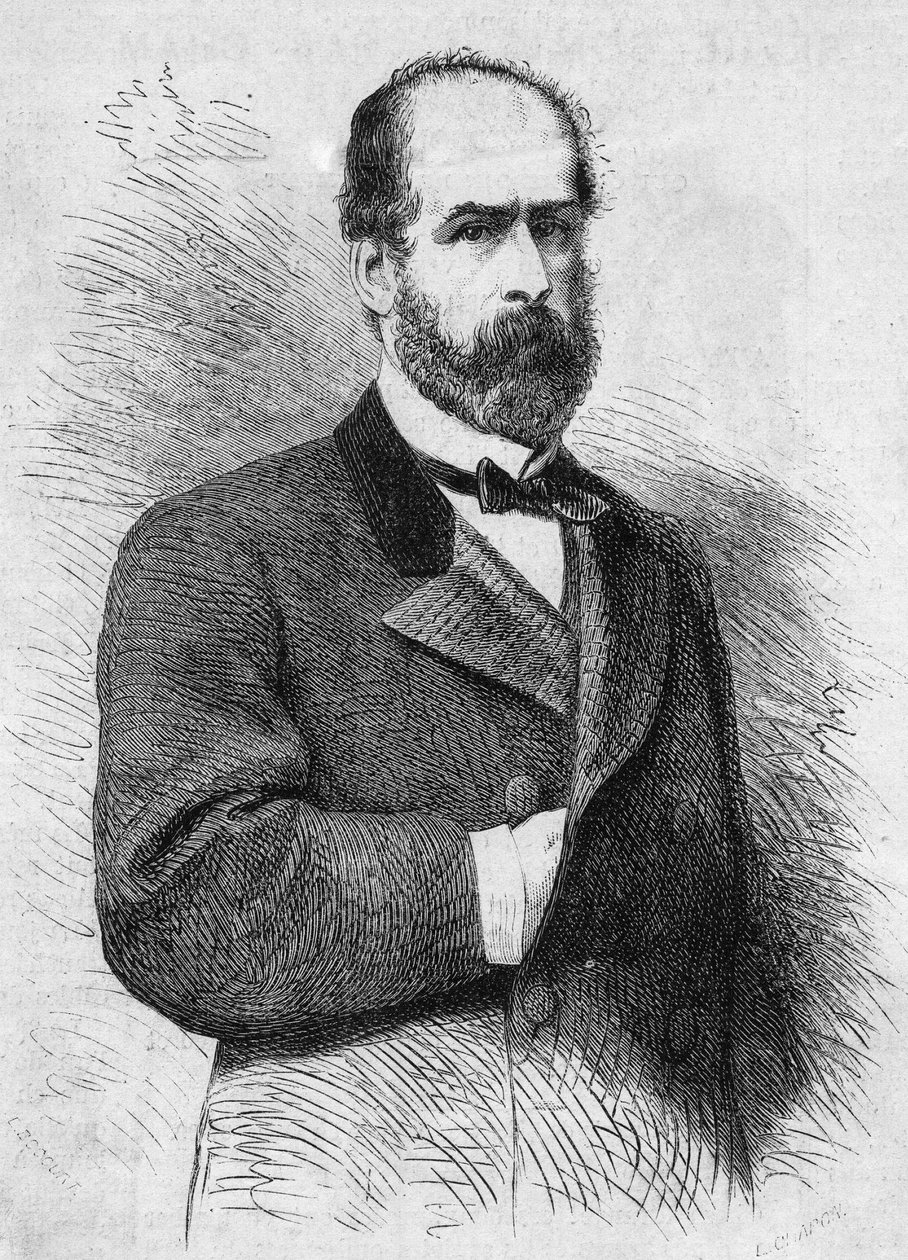 Chilen tasavallan presidentin Federico Errazuriz Zanartun (1825-1877) muotokuva. Kaiverrus "" Le Monde Illustré" -julkaisussa nro 760, 4. marraskuuta tekijältä French School