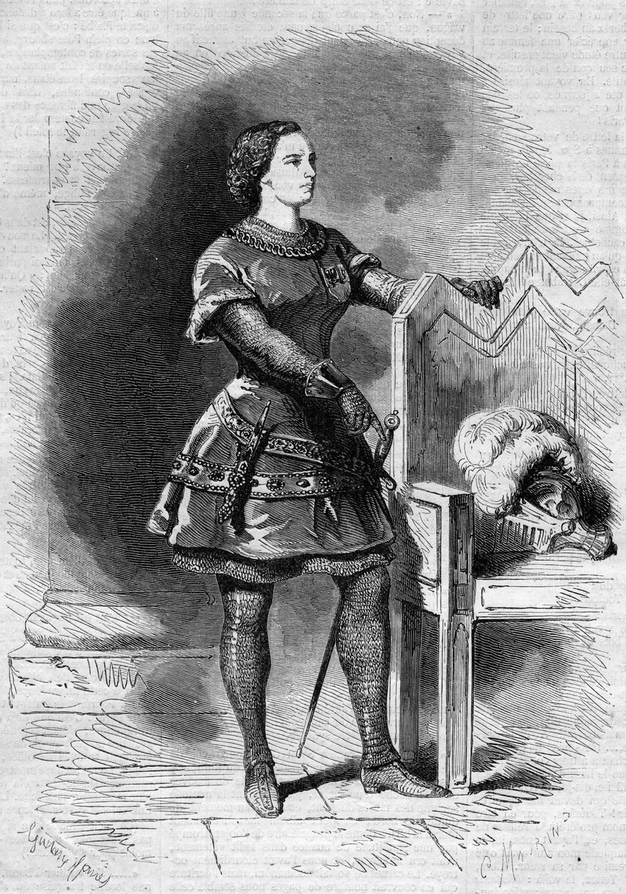 Puolalaisen laulajan Felicita Vestvalin (1824-1880) muotokuva Romeon roolissa "Romeo ja Julia" -elokuvan ensimmäisessä näytöksessä Pariisin oopperassa tekijältä French School