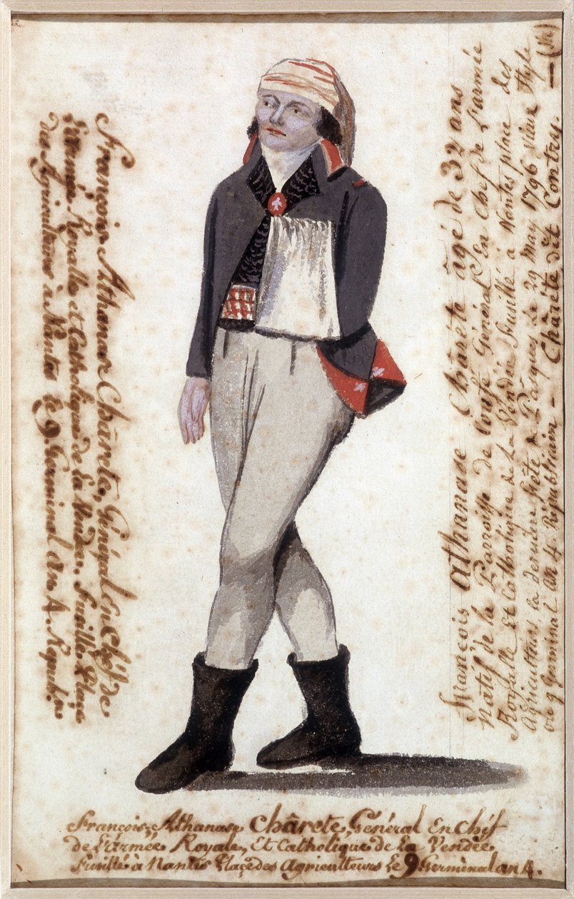 Muotokuva Francois Athanasesta (Francois-Athanase) Charette de la Contriesta (1763-1796), käsi huivissa, Vendeen rojalistinen johtaja - Musee Dobree, Nantes tekijältä French School