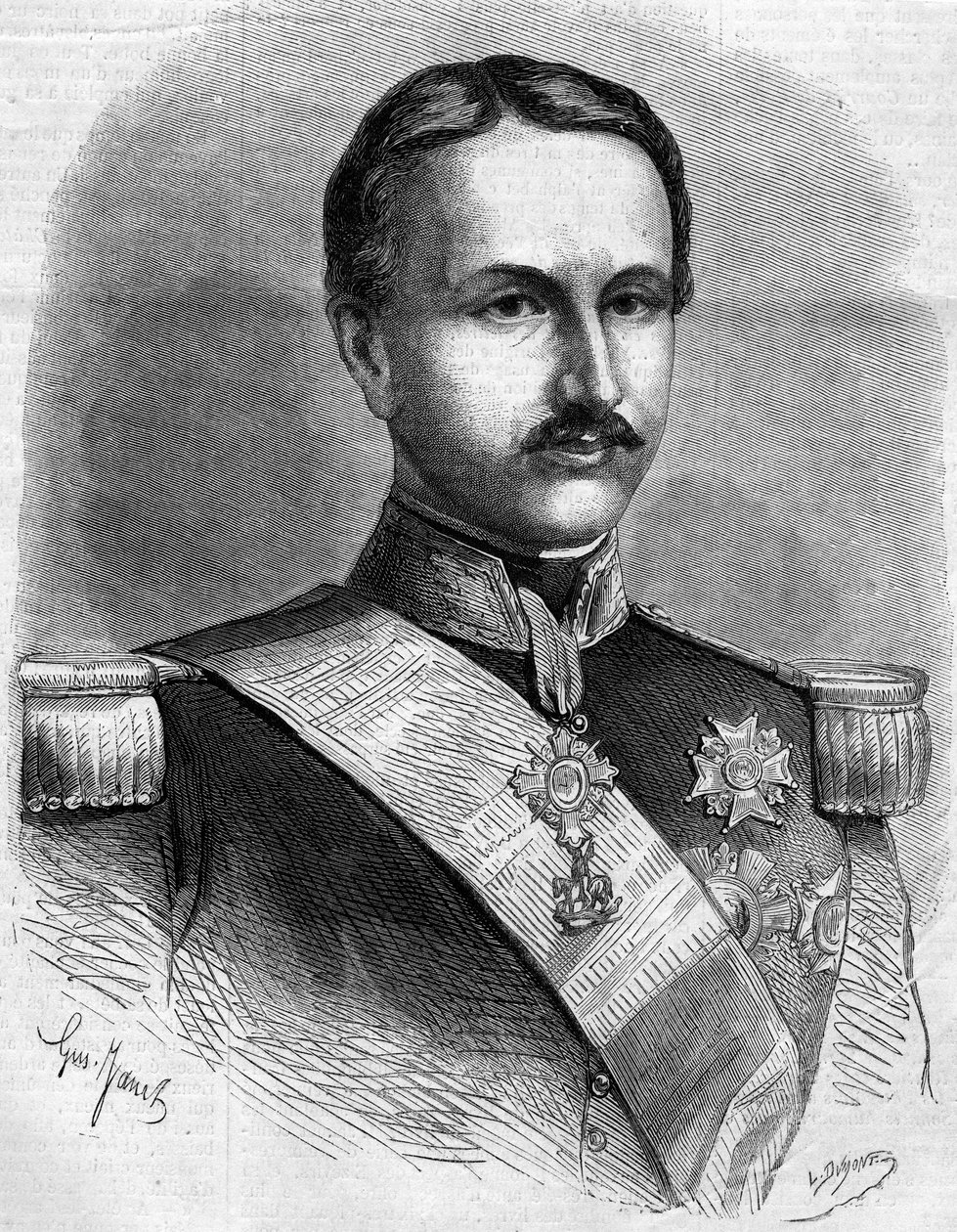 Napolin kuninkaan Francois II:n (1836-1894) muotokuva. Kaiverrus "" Le Monde Illustré" -julkaisussa nro 172, 28. heinäkuuta 1860. tekijältä French School