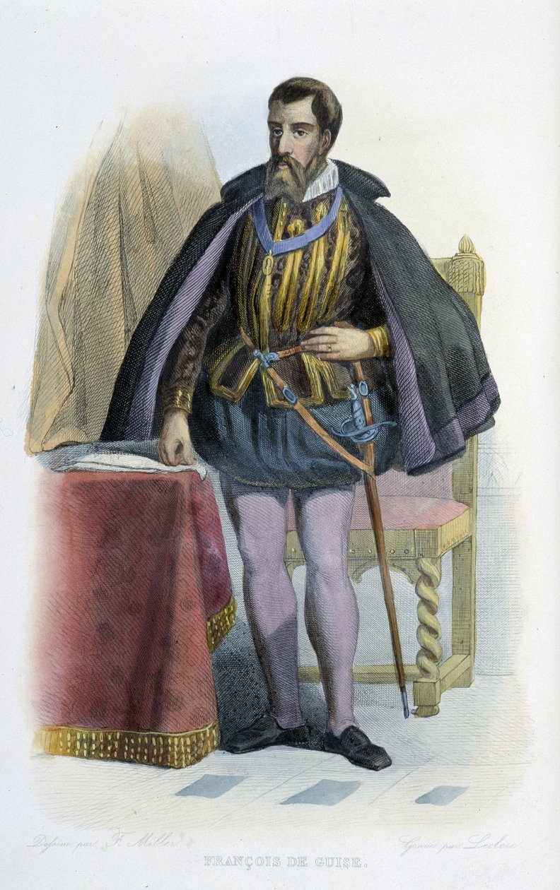 Ranskan kenraaliluutnantin (1519-1563) Francois de Guisen muotokuva. - elokuvassa "" Ranskalainen Plutarch"" tekijältä French School