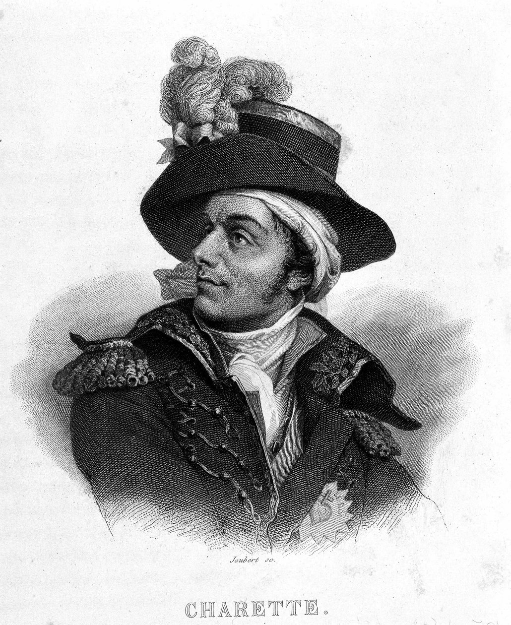 Muotokuva François Athanasesta (Francois-Athanase) De Charette de la Contrie (1763 - 1796) - Thiersin teoksessa "Revolution francaise". 1800-luvulla tekijältä French School