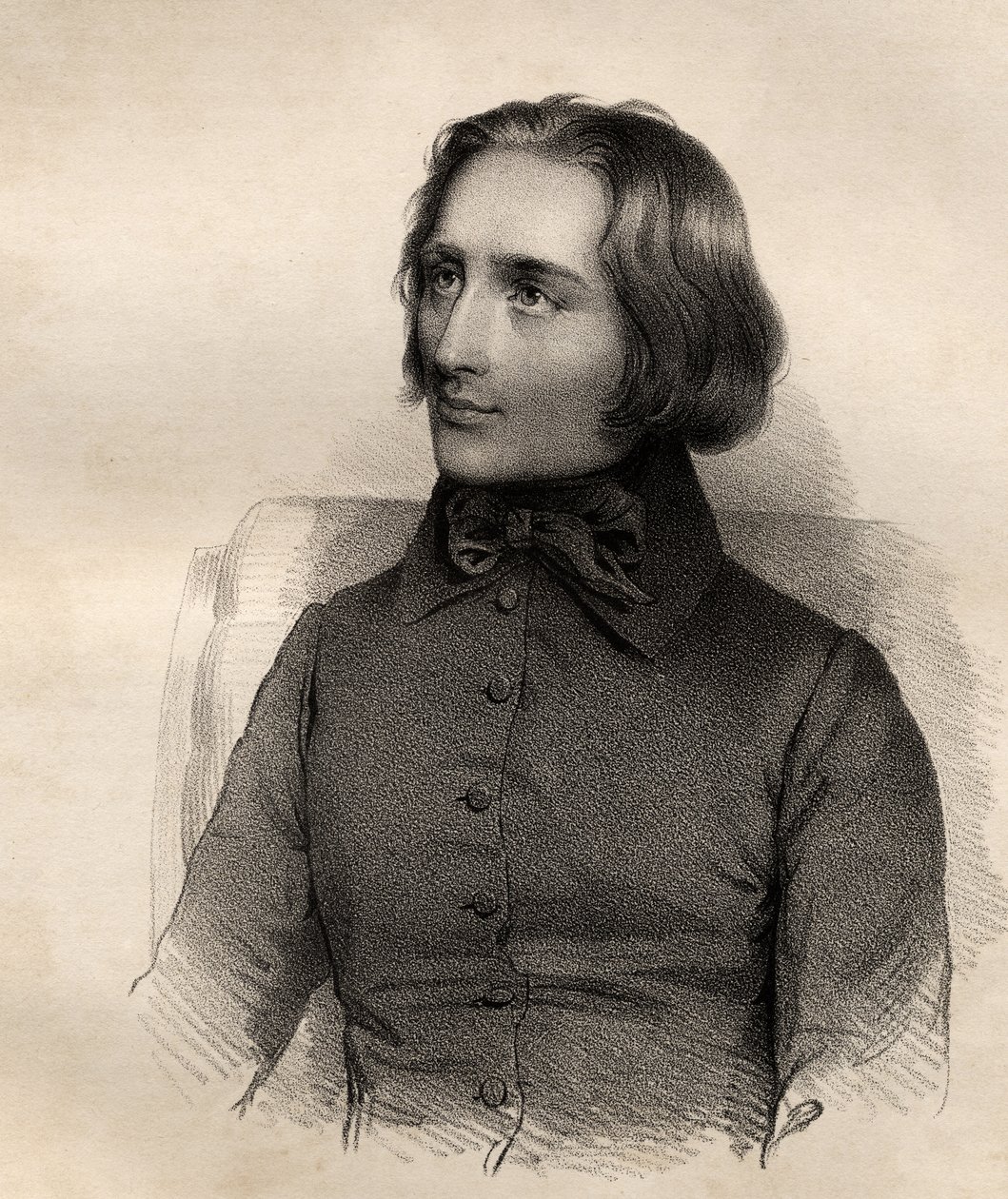 Franz Lisztin (1811-86) muotokuva unkarilaisesta pianovirtuoosista ja säveltäjästä tekijältä French School