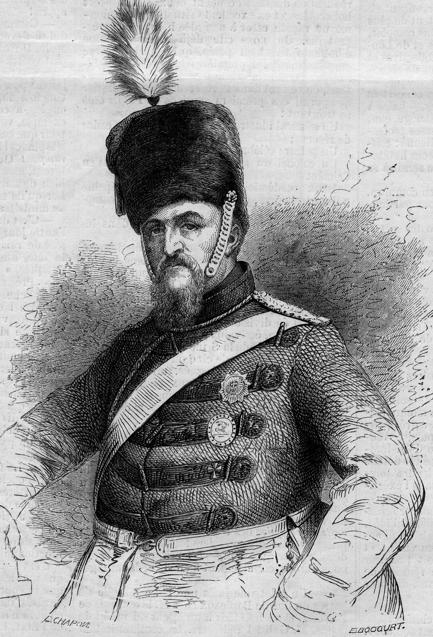 Frederic VII:n (1808-1863), Tanskan kuninkaan muotokuva. Kaiverrus "" Le Monde Illustré" -julkaisussa nro 346, 28. marraskuuta 1863. tekijältä French School