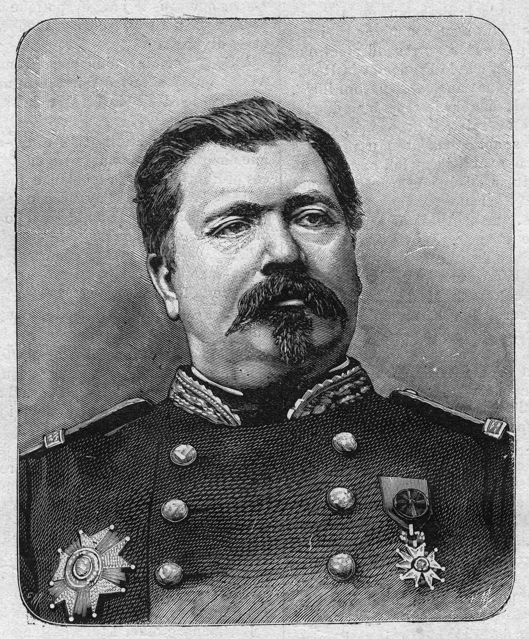 Kenraali Davoutin (n. 1829), kunnialegioonan suurkanslerin muotokuva. Kaiverrus "La gazette du dimanche" -julkaisussa 12. joulukuuta 1895. tekijältä French School