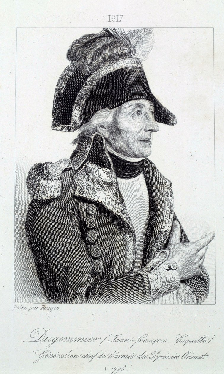 Martiniquen kansalliskaartin komentajan kenraali Dugommier (1738-1794) muotokuva vuonna 1790 Kaiverrus 1800-luvun Chartres musee des Beaux Artsista tekijältä French School