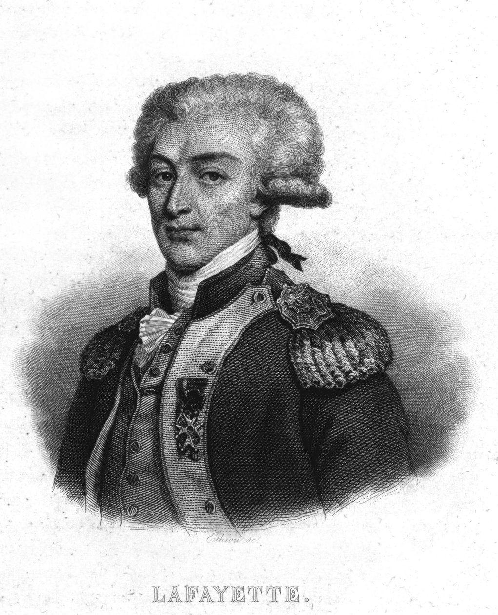 Kenraali La Fayette (Lafayette) (1757 - 1834) muotokuva - Thiersin "" Revolution francaise -kirjassa". 1800-luvulla tekijältä French School