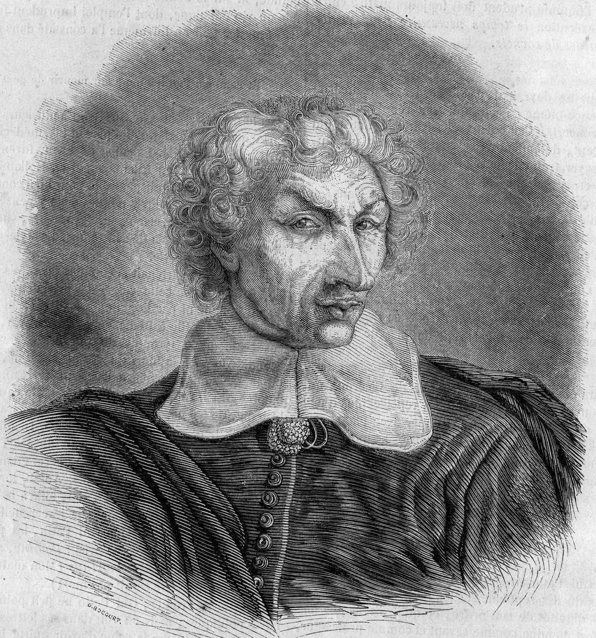 Gui (Guy) Patinin (1601-1672), ranskalaisen lääkärin ja kirjailijan muotokuva. Bocourin kaiverrus "" Le Magasin viehättävässä"" tekijältä French School