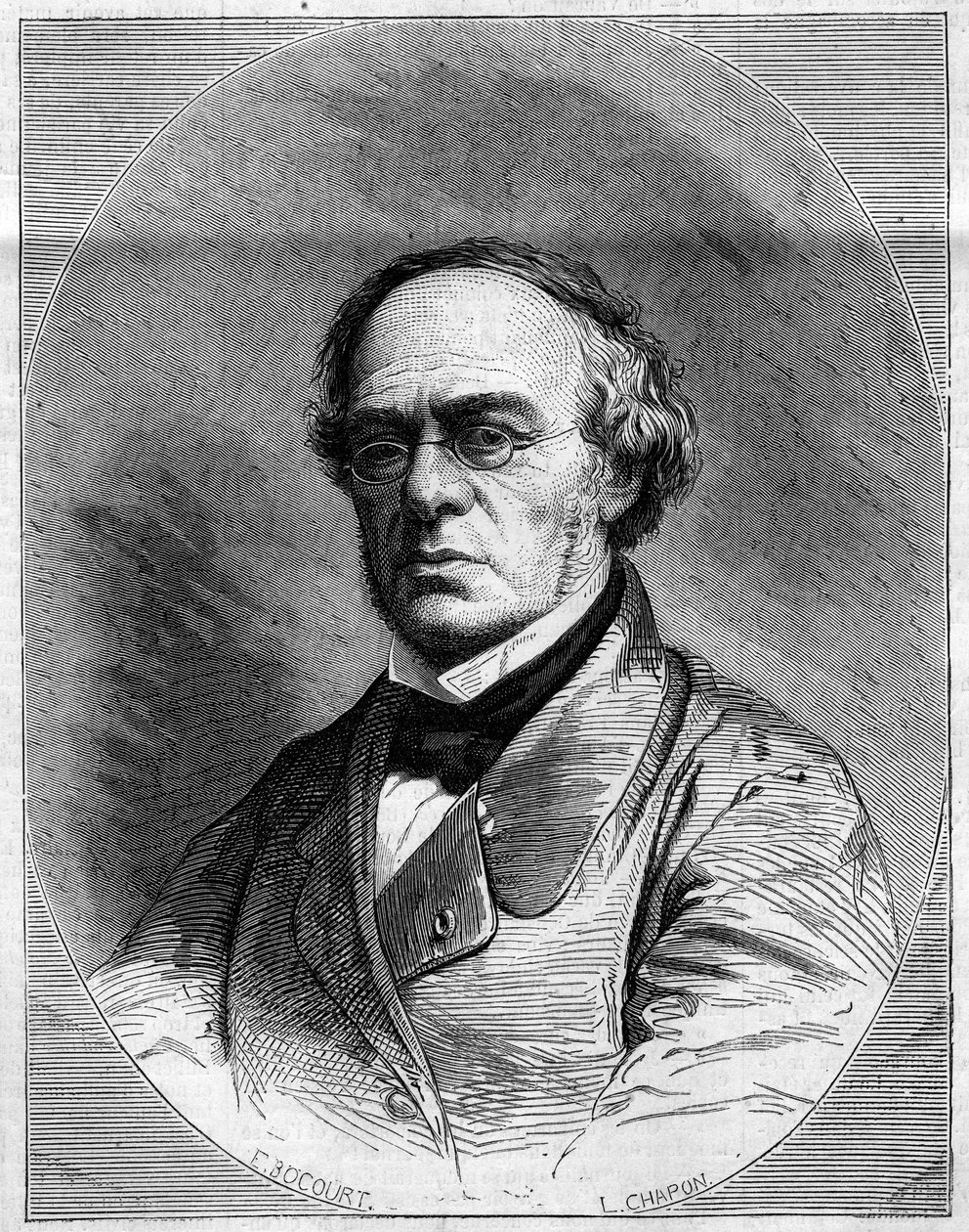 Muotokuva Halevystä (Jacques Fromental Levy, toim.) (1799-1862), ranskalainen säveltäjä. Kaiverrus "" Kuvitettu maailma"" nro 259 29. maaliskuuta tekijältä French School