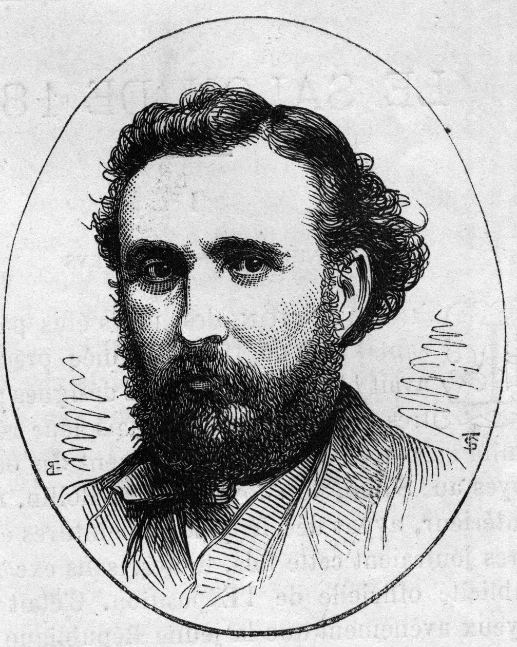 Muotokuva Henri Chapusta (1833-1891), ranskalaisesta kuvanveistäjästä. Kaiverrus "" Le Monde Illustré" -julkaisussa nro 890, 2. toukokuuta 1874. tekijältä French School