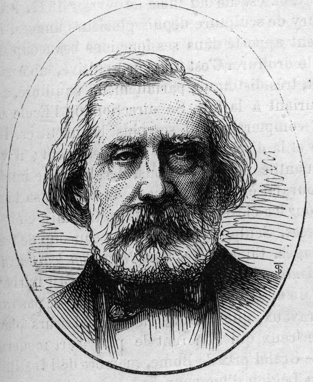 Muotokuva Henri Labroustesta (1801-1875), ranskalainen arkkitehti. Kaiverrus "" Le Monde Illustré" -julkaisussa nro 890, 2. toukokuuta 1874. tekijältä French School