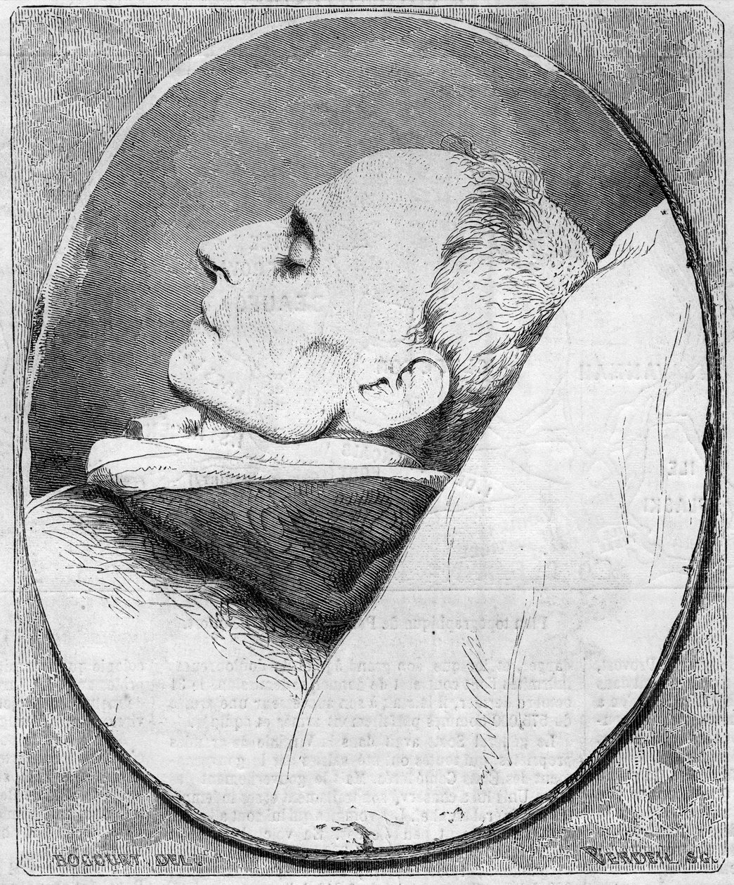 Henri Lacordairen (1802-1861) muotokuva. Ranskalainen pappi ja dominikaaninen kuolinvuoteellaan. Kaiverrus "" Le Monde Illustré" -julkaisussa nro 243, 7. joulukuuta 1861. tekijältä French School