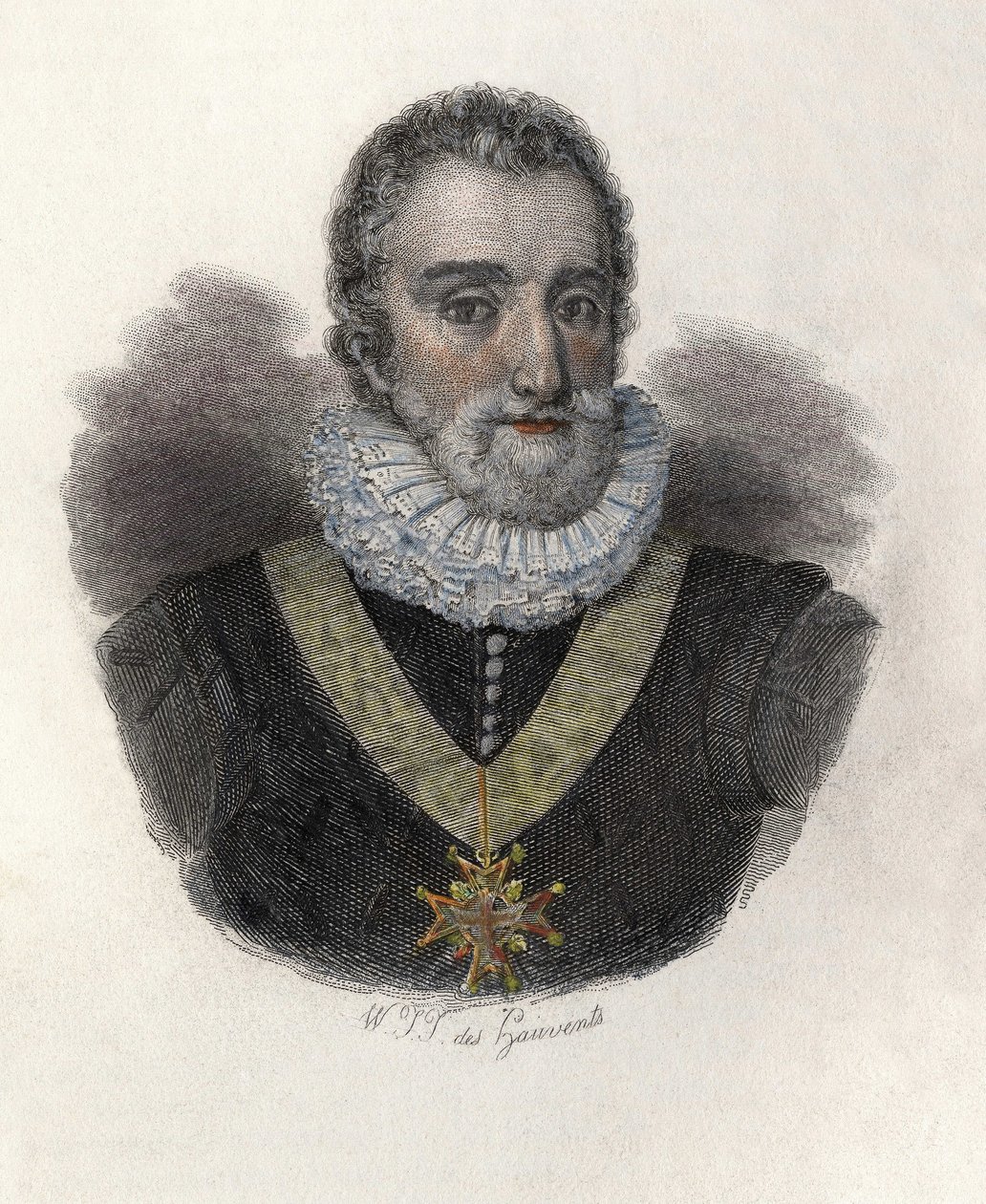 Henry IV:n (1553-1610), Ranskan (1589-1610) ja Navarran (1572-1610) kuninkaan muotokuva. "" Hyödyllisten miesten muotokuvia"" tekijältä French School