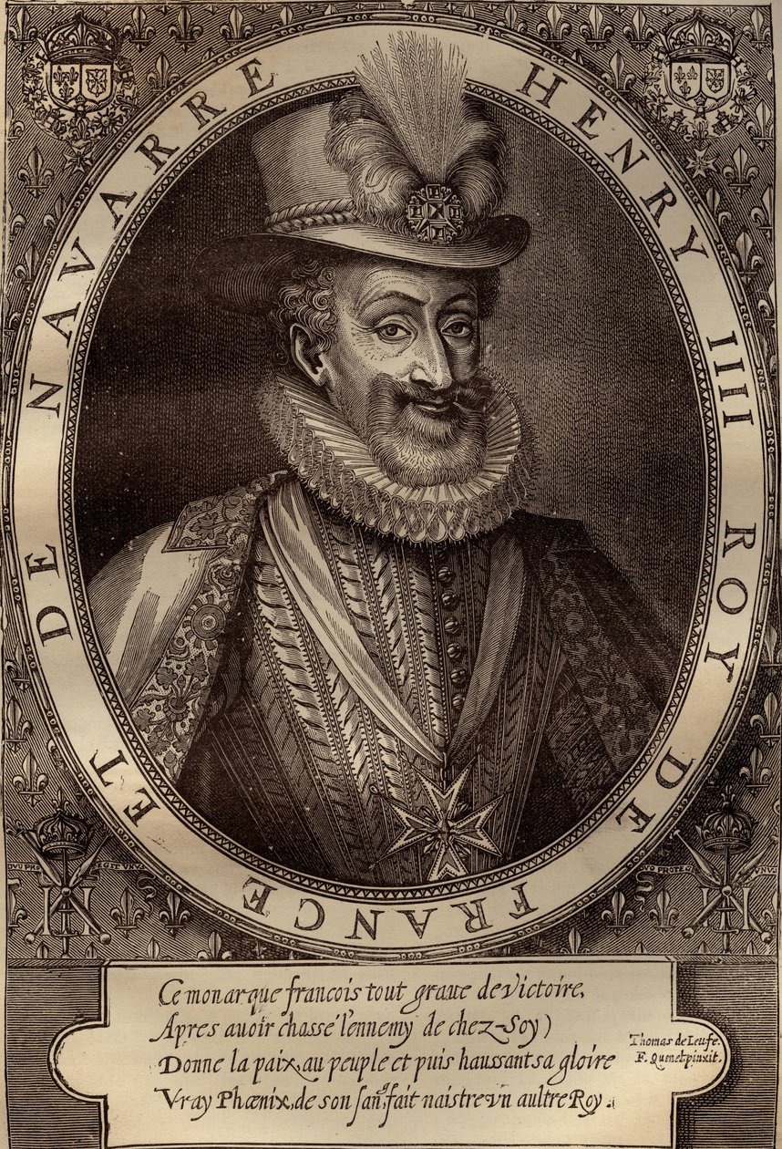 Henry IV:n (1553-1610) Ranskan kuninkaan muotokuva - Henrik IV:n (1553-1610) Ranskan kuninkaan muotokuva - kaiverrus 1600-luku tekijältä French School
