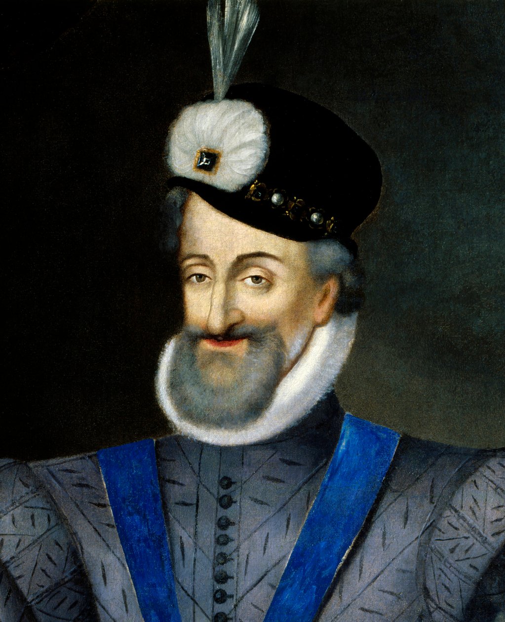 Henry IV:n (1553-1610) Ranskan kuninkaan muotokuva. Yksityiskohta. Anonyymi ranskalainen maalaus 1600-luvulta. Öljy kankaalle. Mitat: 0,95x1,13m. Pakollinen maininta: Sully sur Loire, Chateau de Sully tekijältä French School