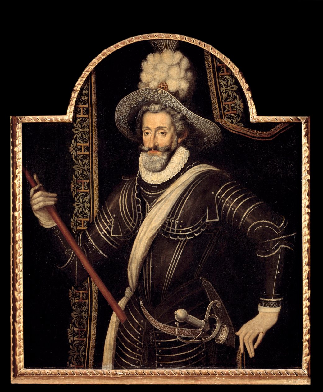 Muotokuva Henrik IV:stä valkoisessa kynsissä, Ranskan ja Navarran kuningas (1553-1610) Anonyymi maalaus 1500-luvun ranskalaisesta koulusta. Himmeä. 1,15x0,99 m. tekijältä French School
