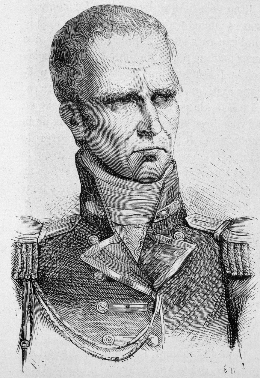 Hudson Lowen muotokuva, brittiläinen kenraali (1769 - 1844), joka nimitettiin St. Helenan kuvernööriksi vuonna 1815, hän oli Napoleonin vanginvartija - Henri Martinin "Ranskan historiassa" tekijältä French School