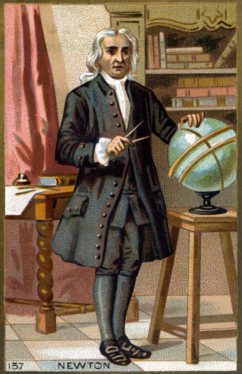 Isaac Newtonin (1642-1727) muotokuva. 1800-luvun lopun kromolitografia. tekijältä French School