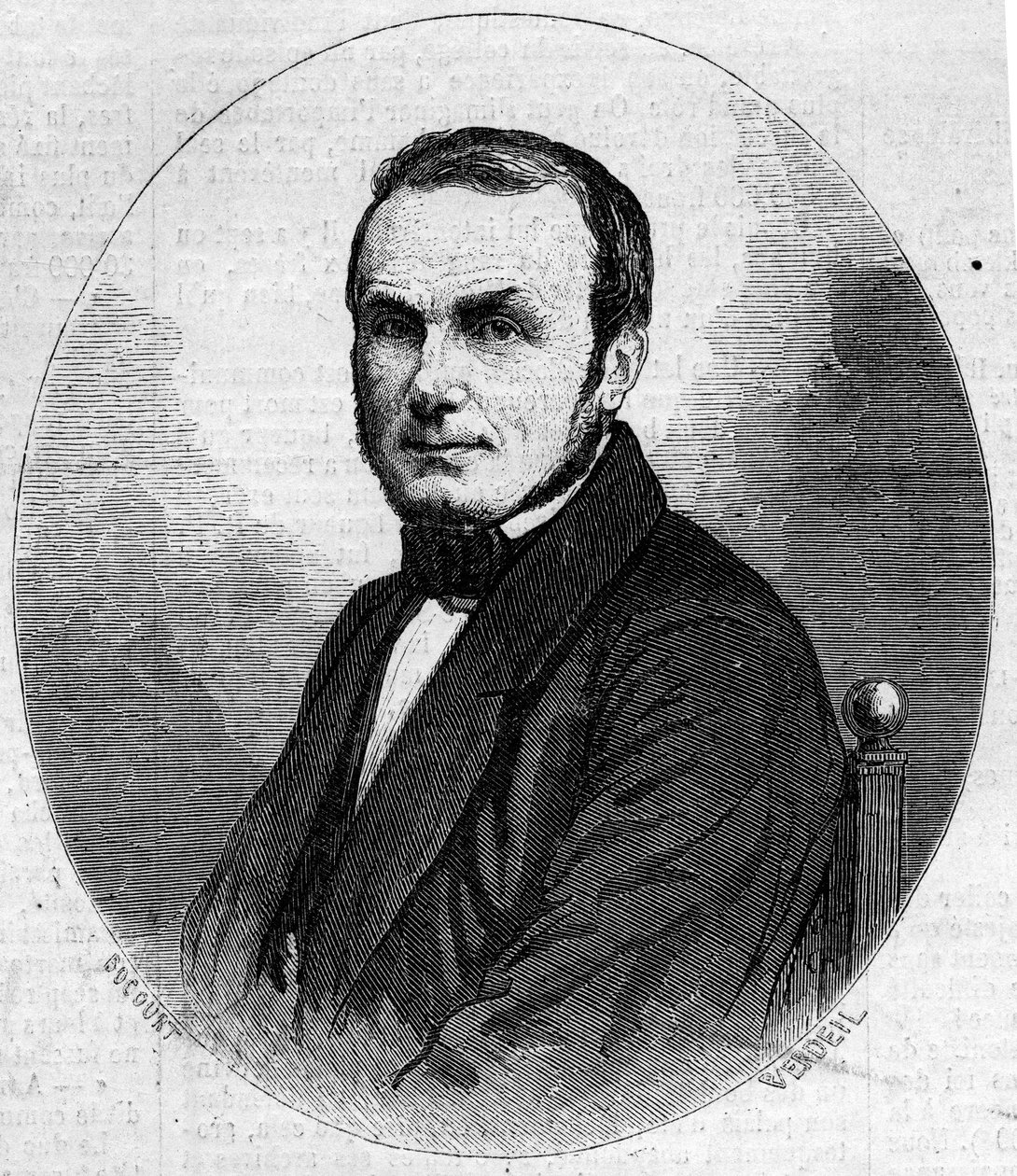 Muotokuva Isidore Geoffroy Saint Hilairesta Saint Hilaire (Saint-Hilaire) (1805-1861), ranskalainen eläintieteilijä, Etienne Geoffroy Saint-Hilairen poika. Kaiverrus "" Kuvitettu maailma"" nro 241, 23. marraskuuta tekijältä French School