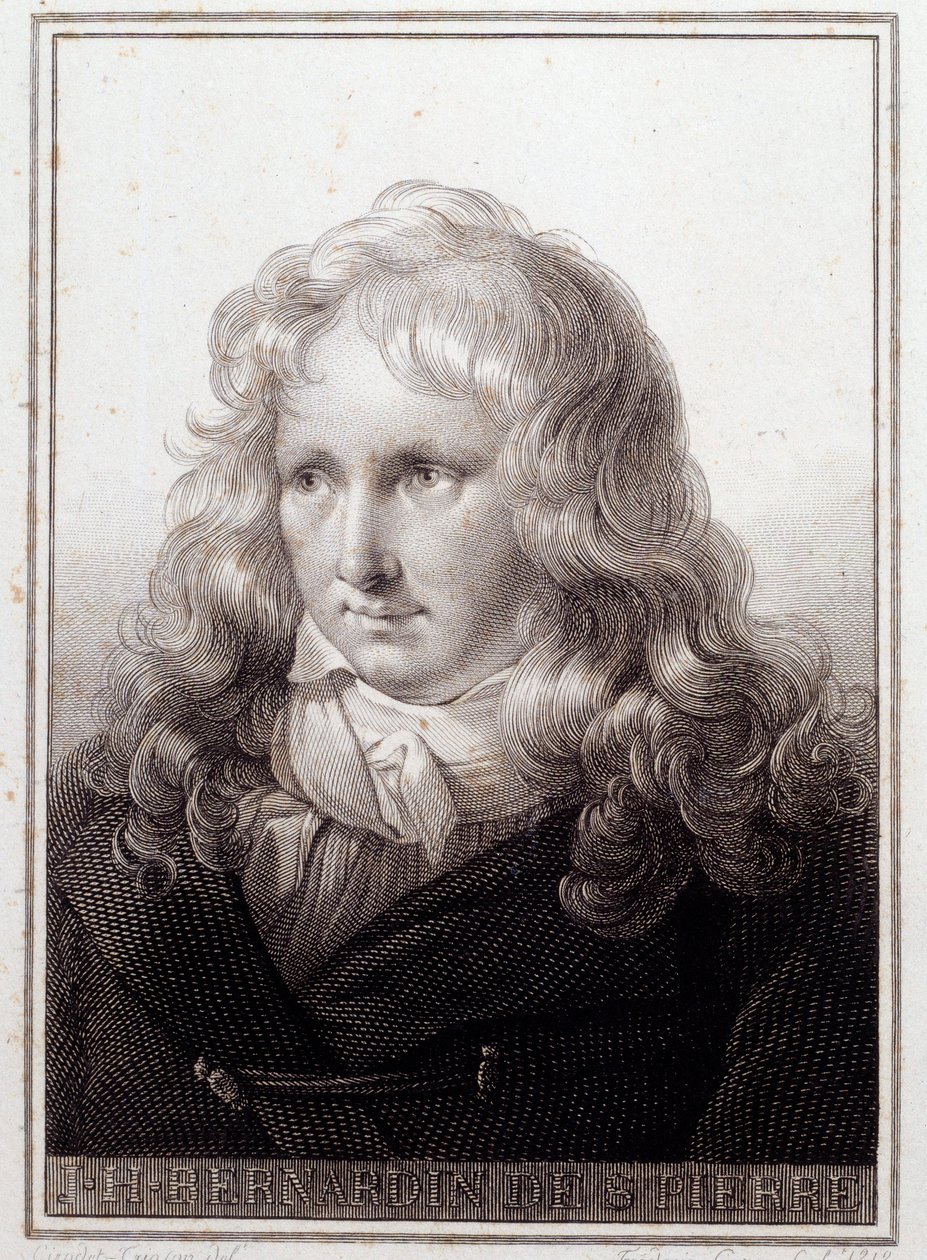 Jacques Henri Bernardin de Saint Pierren (Saint-Pierre) (1737-1814), ranskalaisen kirjailijan muotokuva. Anonyymi kaiverrus 1700-luvulta. Pariisi, Sorbonnen kirjasto tekijältä French School