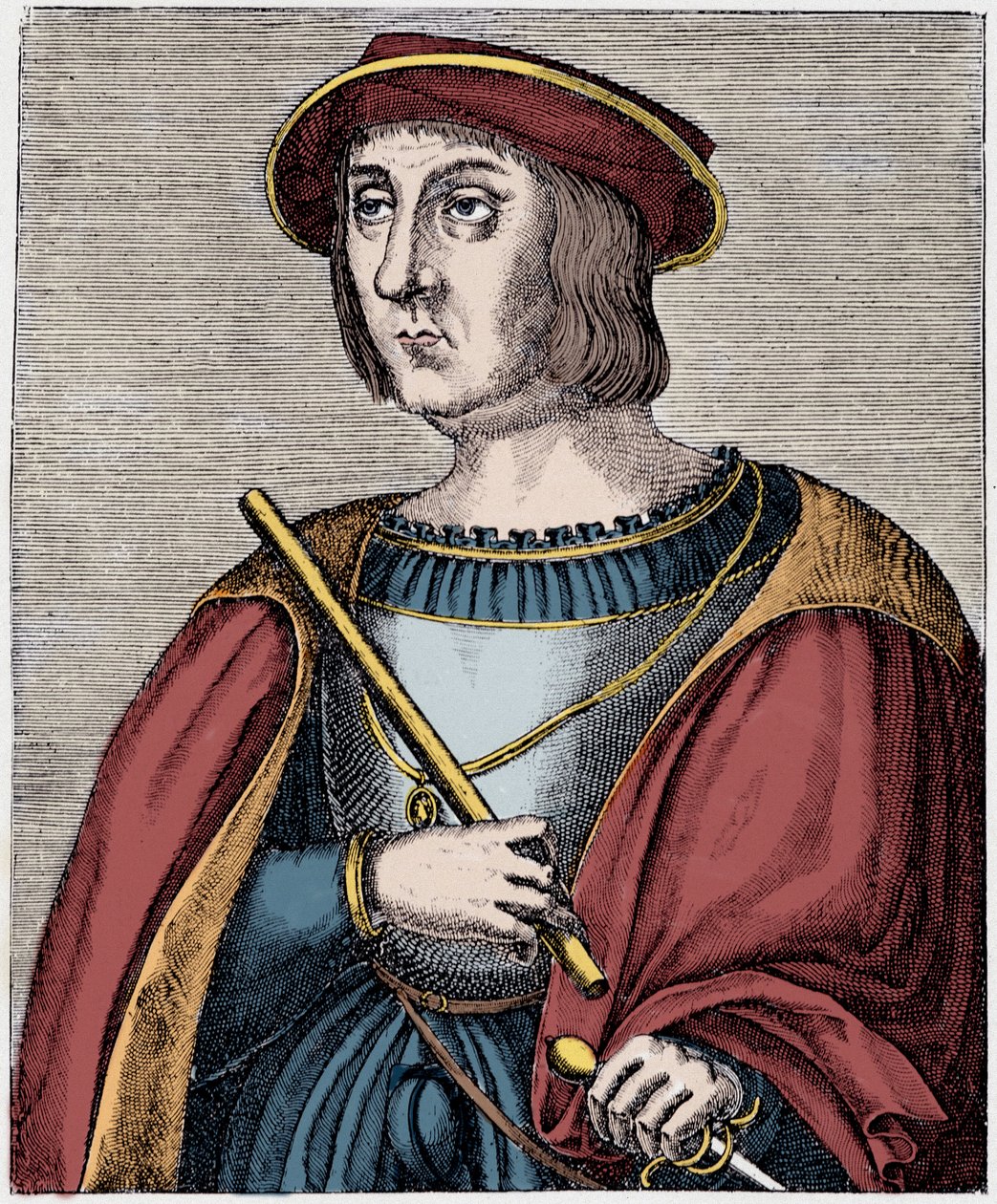 Muotokuva Jacques II de Chabannesista (La Palice) (1470-1525) kaiverruksesta "Louis XII ja Anne de Bretagne", Paul Lacroix, toim. Georges Hurtrel tekijältä French School