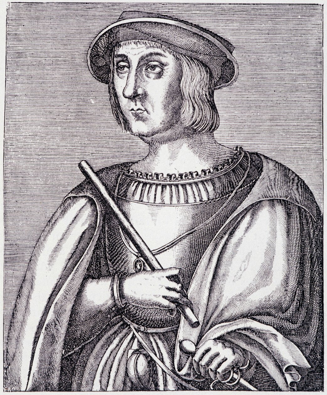 Jacques II de Chabannesin (La Palice) (1470-1525) muotokuva kaiverrus teoksesta "Louis XII et Anne de Bretagne", Paul Lacroix, toim. Georges Hurtrel. tekijältä French School
