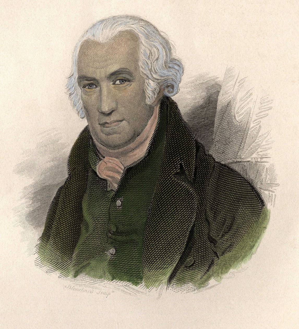 Muotokuva James Wattista (1736-1819), skotlantilainen insinööri ja mekaanikko. in "" Portraits des Hommes hyödyllinen" tekijältä French School