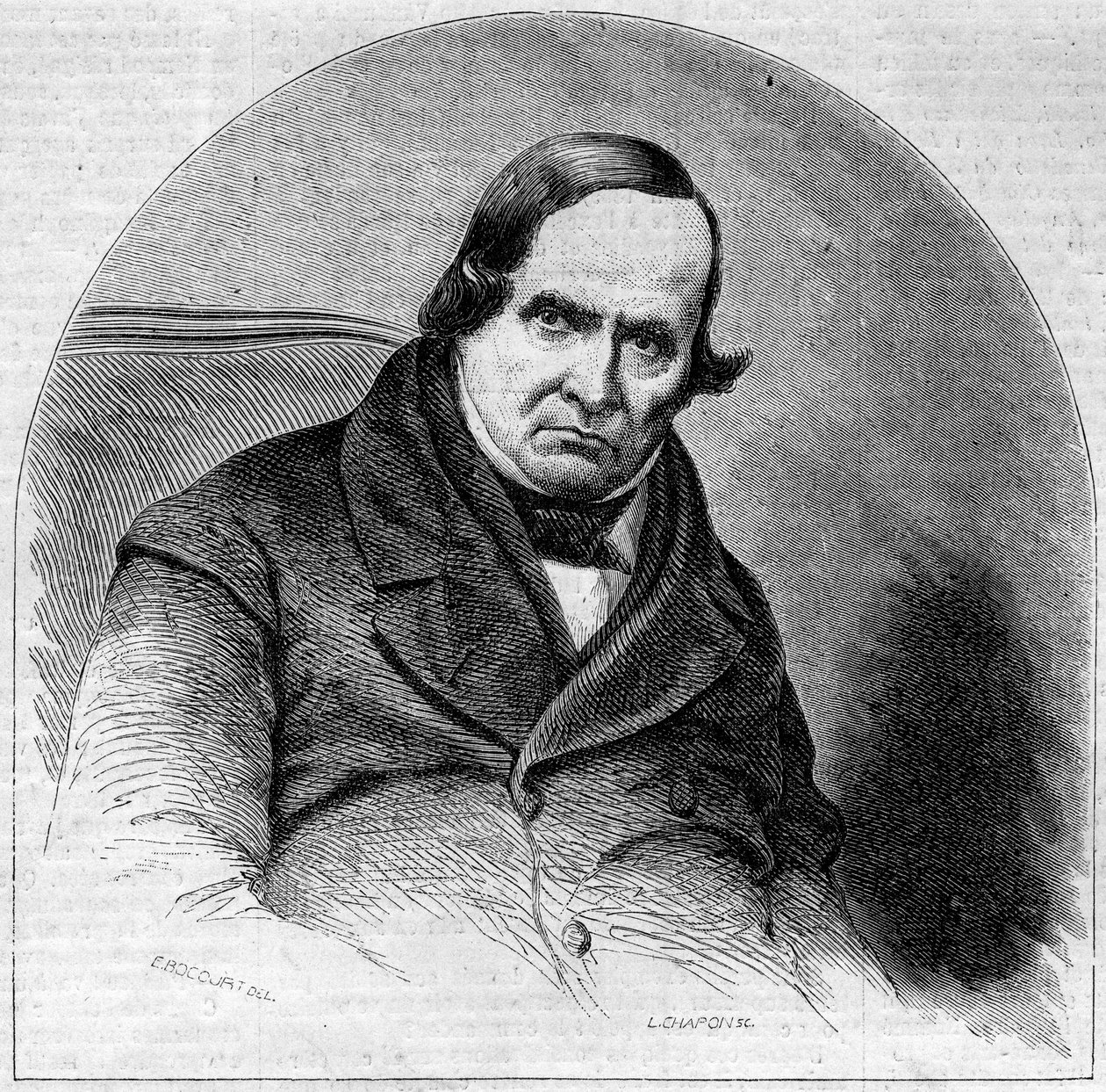 Muotokuva Jean Baptiste (Giovanni Battista) Niccolini (1782-1861), italialainen runoilija. Kaiverrus ”” Le Monde Illustré ”” -julkaisussa nro 234, 5. lokakuuta tekijältä French School