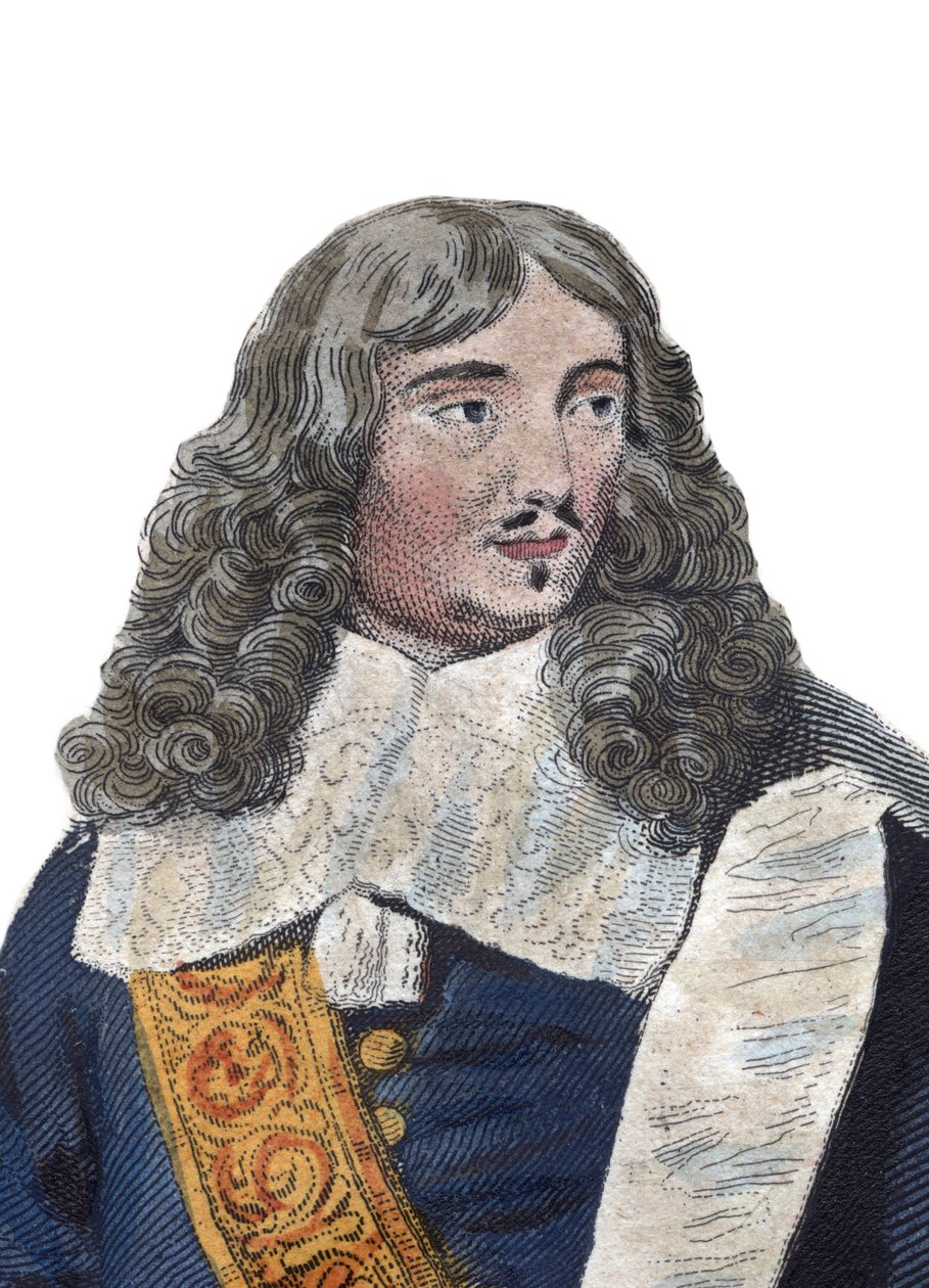 Muotokuva Jean Baptiste (Jean-Baptiste) Colbert (1619-1683), ranskalainen poliitikko. kuvitus Edmond Mennechetin "" Ranskan Plutarchista" -kirjasta tekijältä French School