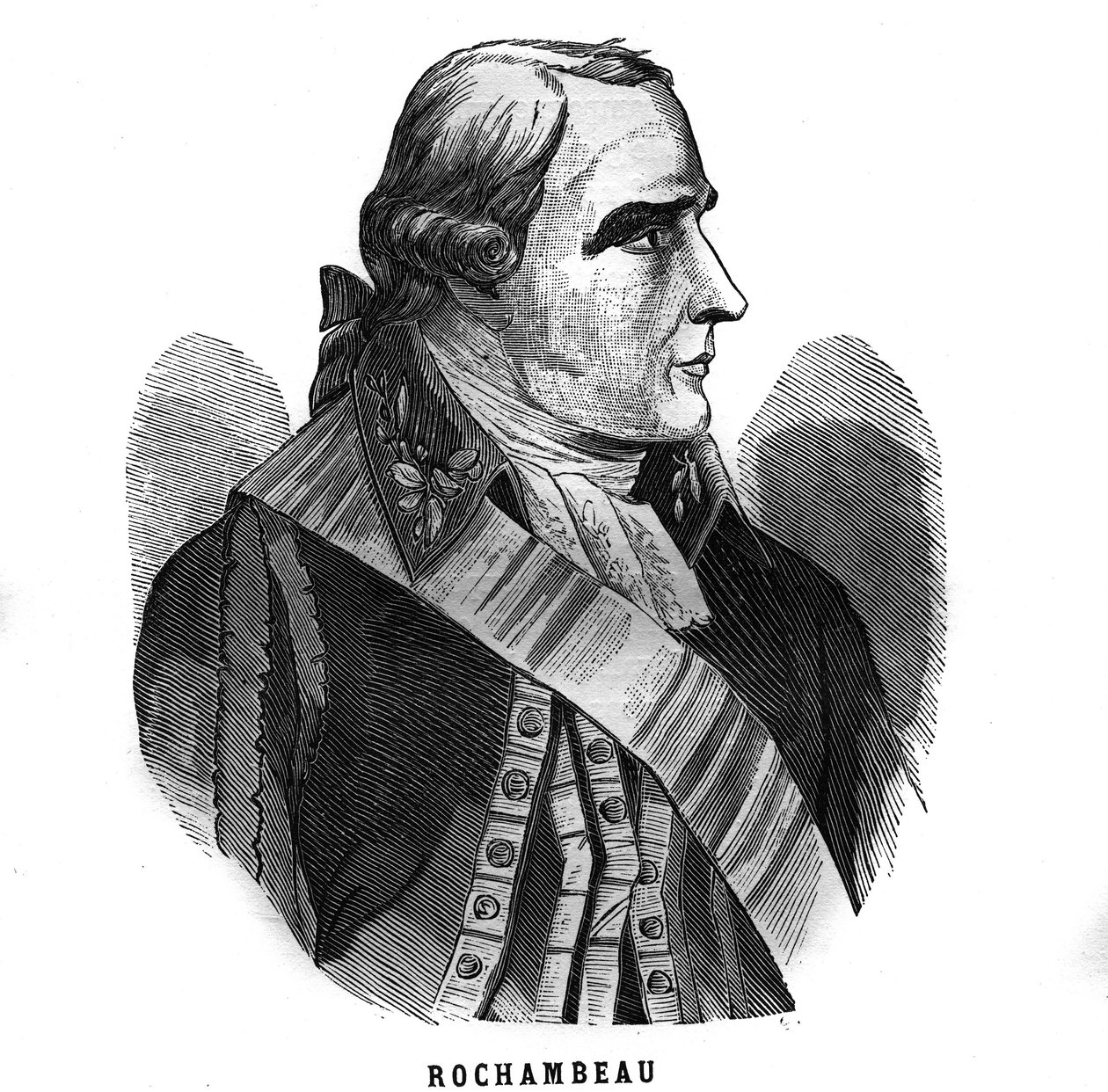 Rochambeaun kreivin (1725-1807), Ranskan marsalkka Jean Baptiste Donatien de Vimeurin muotokuva. Kaiverrus "Les Illustrations De L