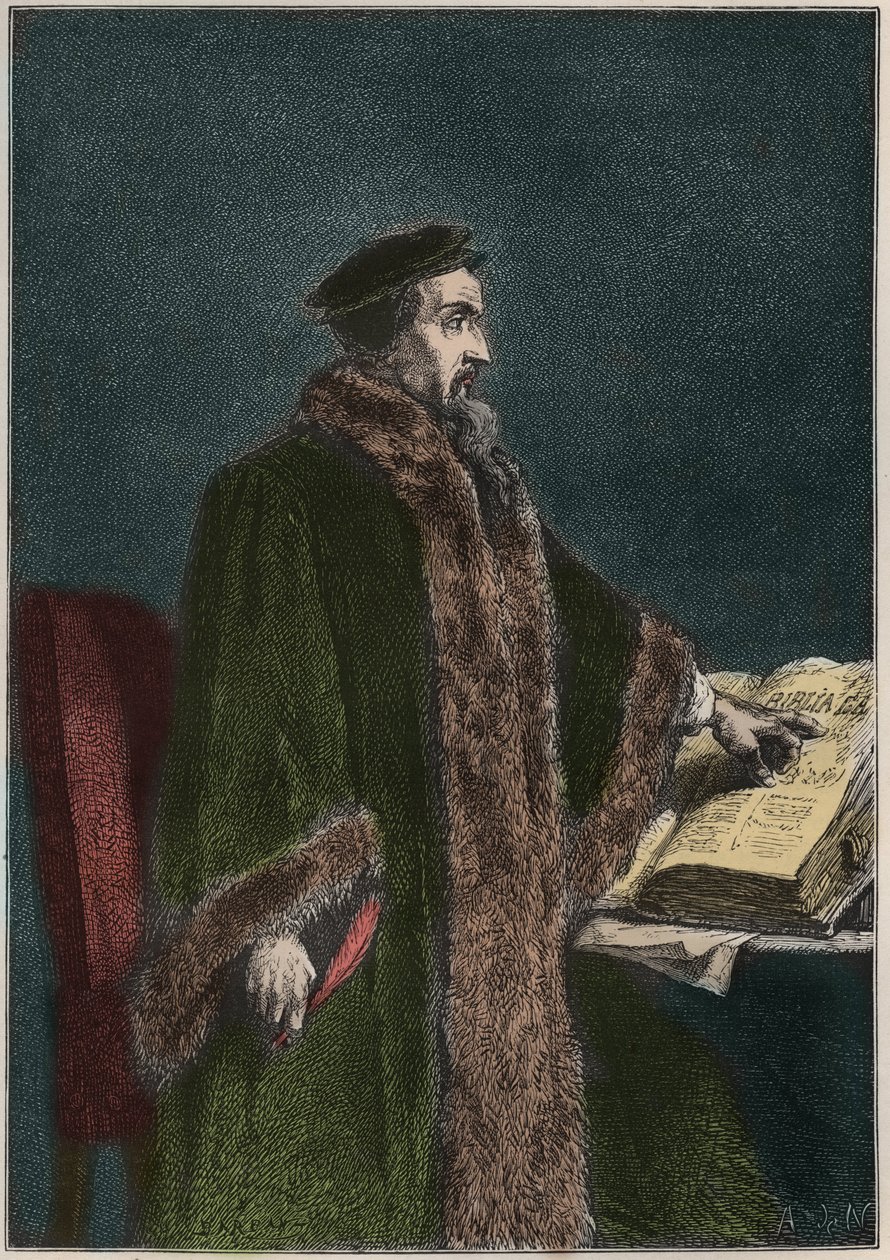Jean Calvinin (Jean Cauvin) (1509-1564), ranskalaisen uskonnonuudistajan ja kirjailijan muotokuva - John Calvin - kaiverrus kirjasta "" Ranskan historia kerrottiin lapsenlapsilleni"" - kirjoittanut Francois Guizot - 1872-1876 tekijältä French School
