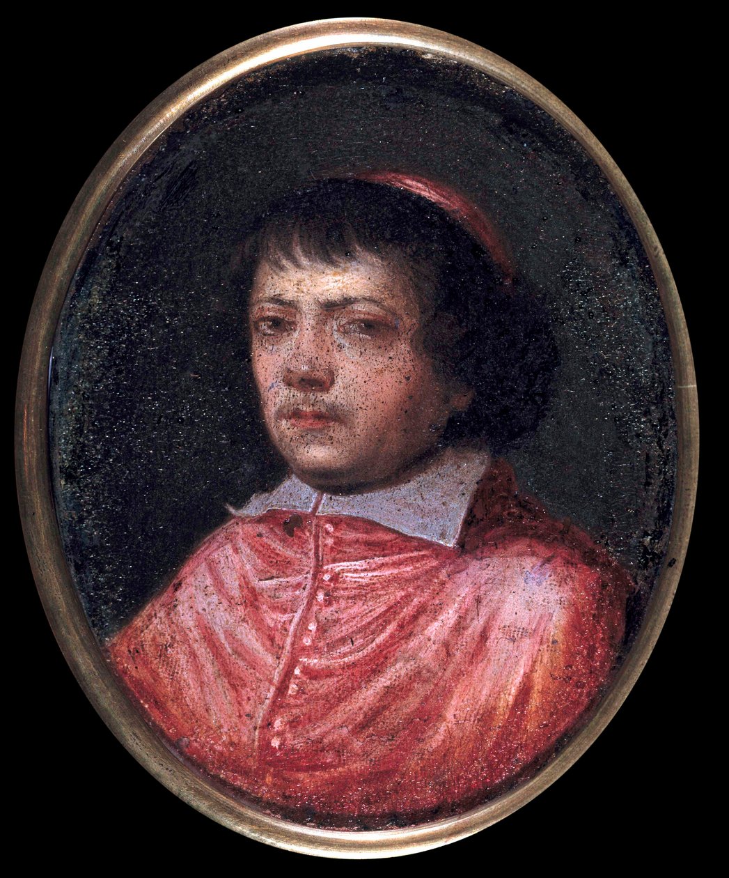Muotokuva Jean Francois Paul de Gondista (Jean-Francois-Paul de Gondy) (1614-1679) Kardinaali de Retz, Pariisin arkiston koadjutori, kardinaali vuonna 1651 Pienoismaalaus 1600-luvulta. Chantilly, Conde-museo tekijältä French School