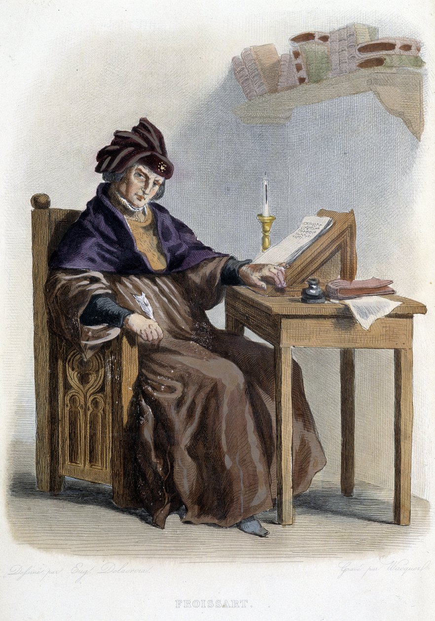 Jean Froissartin (1337-1404) muotokuva teoksessa ”Ranskalainen Plutarch”, Editions Mennechet tekijältä French School