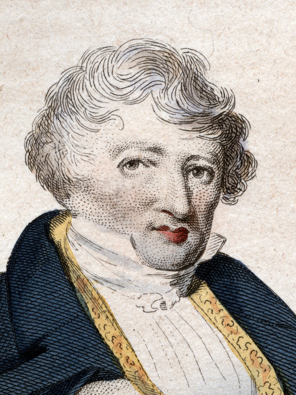 Muotokuva Jean Leopold Nicolas Frederic Cuvierista, joka tunnetaan nimellä Georges Cuvier (1769-1832), ranskalainen luonnontieteilijä ja eläintieteilijä. tekijältä French School