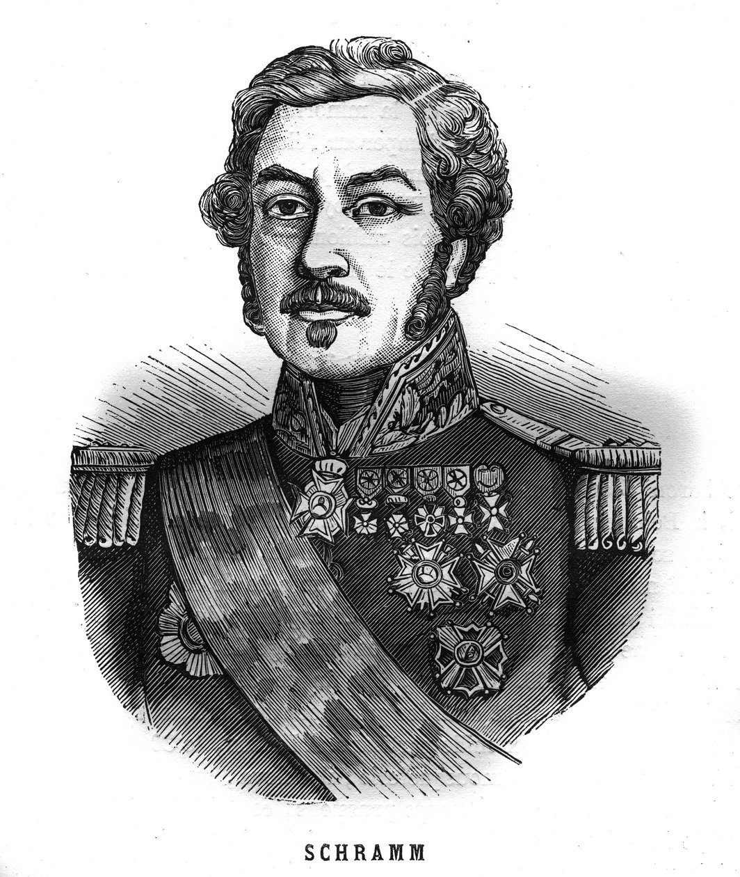 Jean Paul Adam Schrammin (1789-1884) ranskalaisen kenraalin muotokuva. Kaiverrus "Les Illustrations De L
