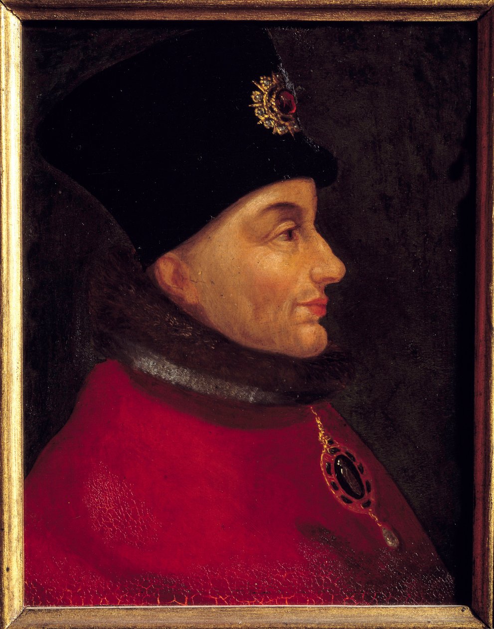Jean Sans peurin, Burgundin herttua (1371-1419) muotokuva Ranskalaisen koulukunnan maalaus. 1500-luvun aurinko. 0,4x0,17 m tekijältä French School