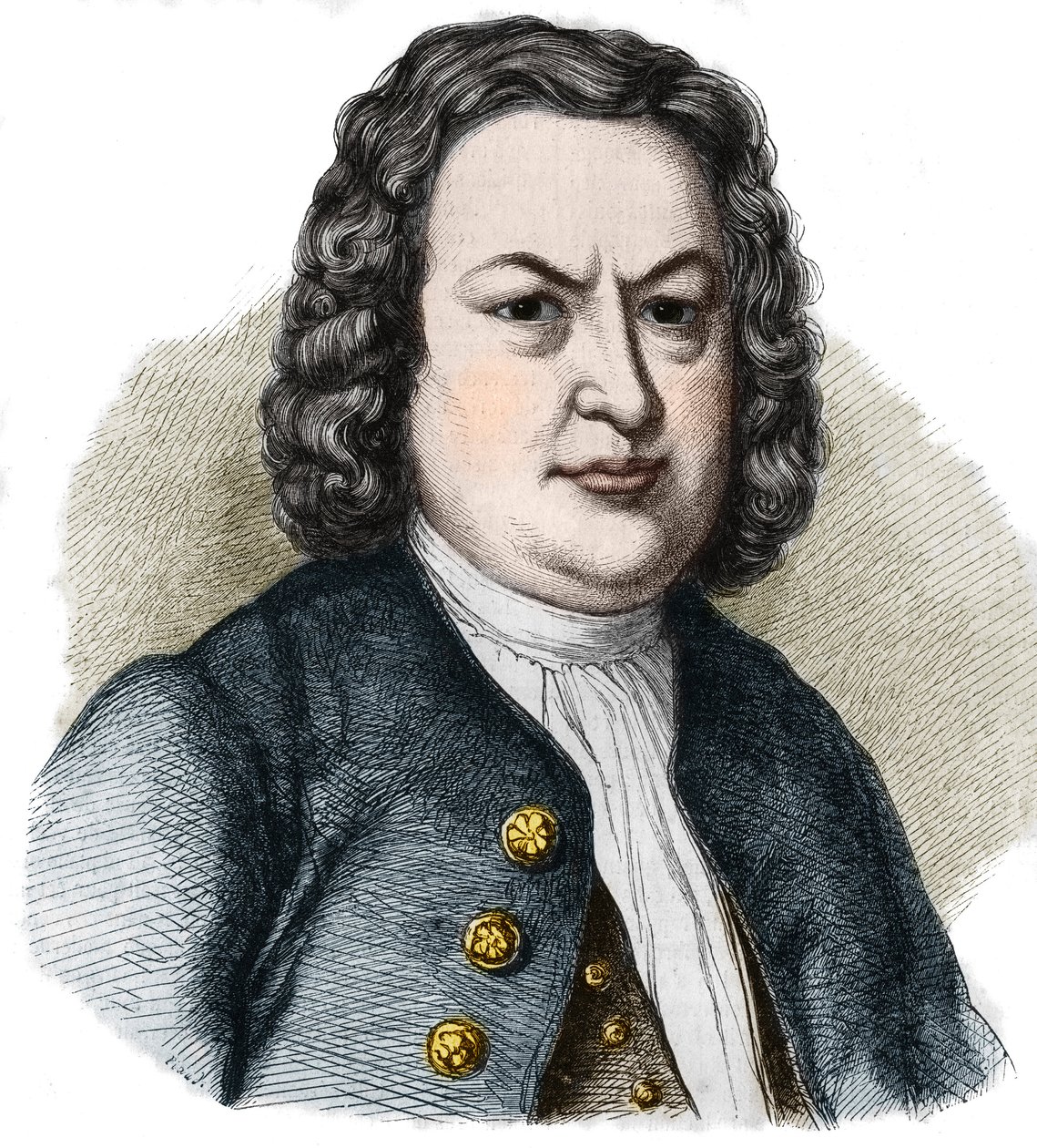 Jean Sebastian (Johann Sebastian) Bachin (1685-1750) muotokuva saksalaisesta säveltäjästä. Kaiverrus vuodelta 1858. tekijältä French School