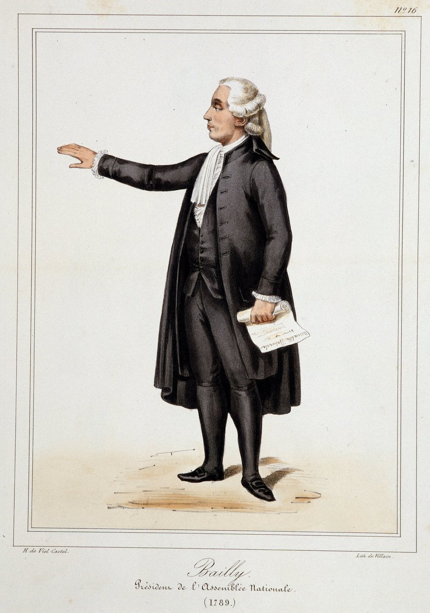 Jean Sylvain Baillyn (1736 - 1793) muotokuva - Horace de Viel-Castelin (Viel Castel) ""-kokoelmassa pukuja, aseita ja huonekaluja Ranskan vallankumouksen ja valtakunnan historiaan" tekijältä French School